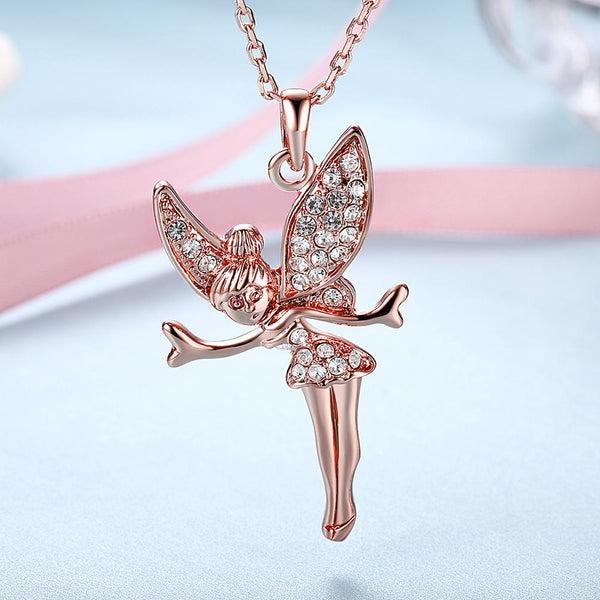 Swarovski Elements Pav'e Angel Pendant Necklace in 14K Rose Gold Plating