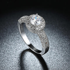 3.50 CTTW Single Crystal Swarovski Elements Pav'e Halo Ring in 18K White Gold Plating