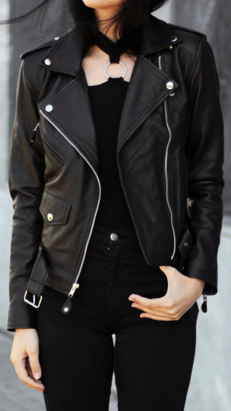 Women Black Handmade Leather Jacket