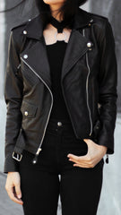 Women Black Handmade Leather Jacket