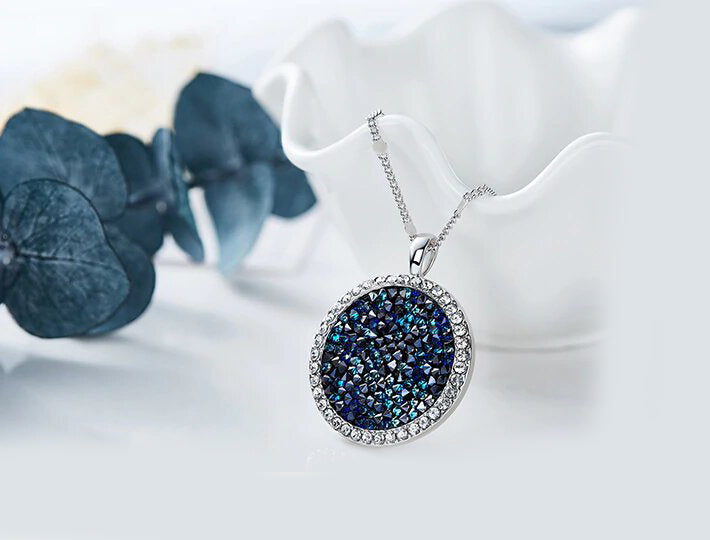 Swarovski Crystals Crystaldust Sapphire Disc Drop  Necklace