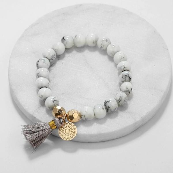 Marble Filligree Tassel Stretch 4PC Bracelet