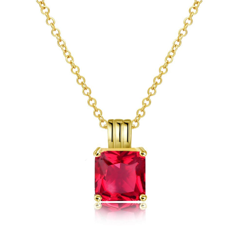 Ruby Princess Cut Classic Necklace in 14K Gold Gemstone