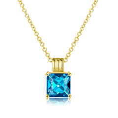 Aquamarine Princess Cut Classic Necklace in 14K Gold Gemstone