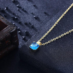 Swarovski Crystal Aquamarine Sqaure Necklace in 18K Gold Plated