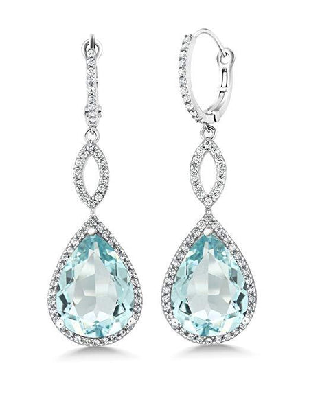 Blue Topaz Pave Teardrop Infinity Drop Embellished with Swarovski Crystals in 18K White Gold Plated