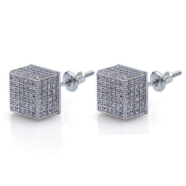 Pave Square Stud Earring with Swarovski Crystals in 18K White Gold Plated