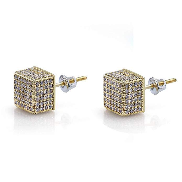 Pave Square Stud Earring with Swarovski Crystals in 18K Gold Plated