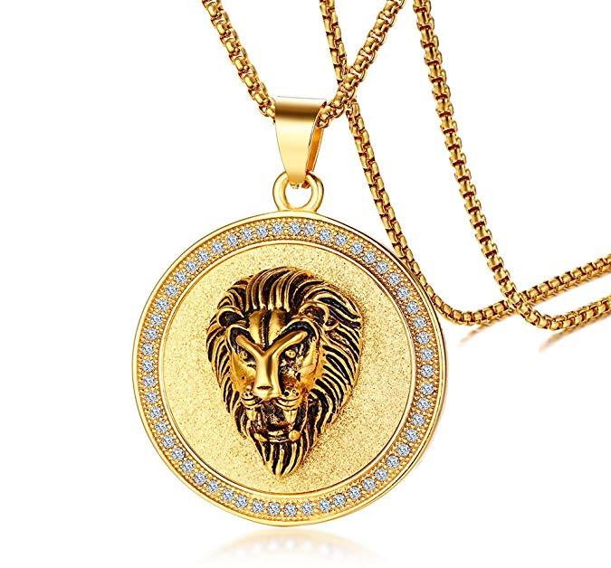 King Lion Medallion Necklace in 18K Gold Plated