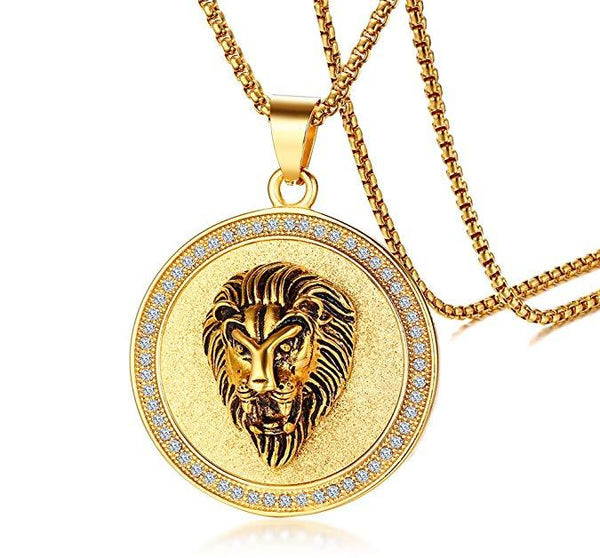 King Lion Medallion Necklace in 18K Gold Plated