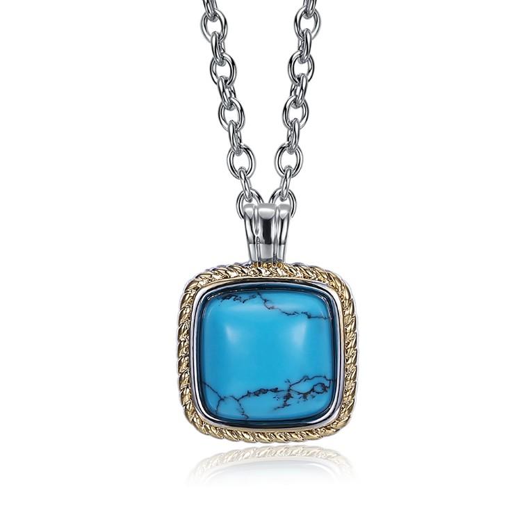 Turquoise Rope Design Square Shaped Gold Necklace