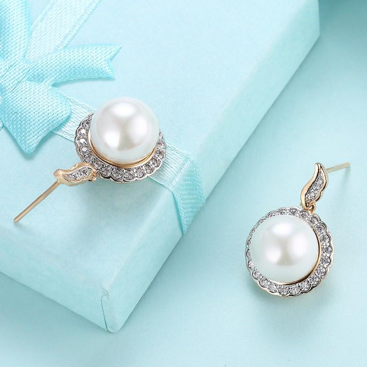 Swarovski Crystal Circular Pearl Earrings Set in 18K Gold