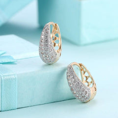 Swarovski Crystal Micro-Pav'e Pear Shaped Teardrop Huggies Set in 18K Gold