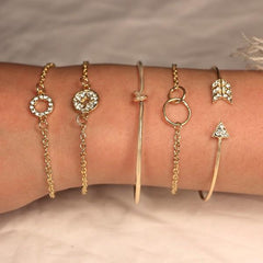 5 Piece Pav'e Loveknot Bracelet Gold Set