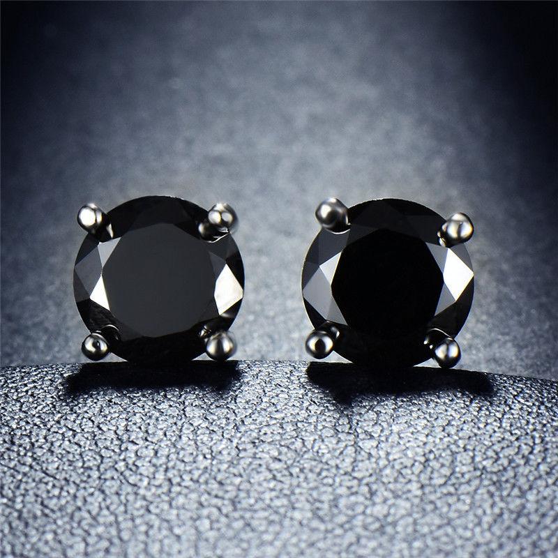 Black Onyx Embellished with Swarovski Crystals 7mm Stud Earringin 18K White Gold Plated