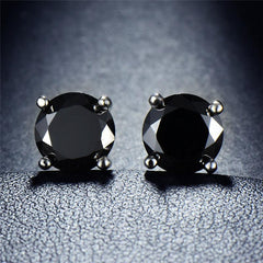 Black Onyx Embellished with Swarovski Crystals 7mm Stud Earringin 18K White Gold Plated