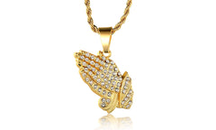 Classic Diamond Created Iced Out Praying Hands  Necklace