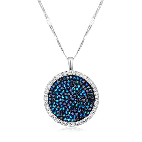 Swarovski Crystals Crystaldust Sapphire Disc Drop  Necklace