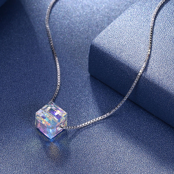 Swarovski Crystals Aurora Borealis Cube Necklace  Necklace