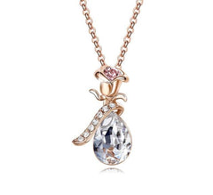 White Swarovski Elements Teardrop Pear Cut Pav'e Floral Necklace in 14K Rose Gold