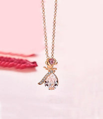 White Swarovski Elements Teardrop Pear Cut Pav'e Floral Necklace in 14K Rose Gold