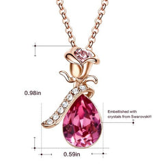 Pink Swarovski Elements Teardrop Pear Cut Pav'e Floral Necklace in 14K Rose Gold