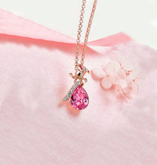 Pink Swarovski Elements Teardrop Pear Cut Pav'e Floral Necklace in 14K Rose Gold