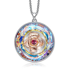 Swarovski Crystals Rainbow of the World Disc with Rose Necklace