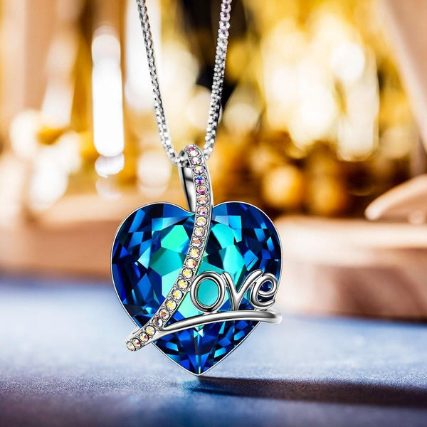 Bermuda Blue Swarovski Heart Shaped Swarovski Elements Lining Necklace