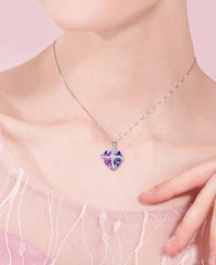 Pink Swarovski Sleek Heart Pav'e Lining Necklace in 14K White Gold