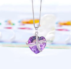 Pink Swarovski Sleek Heart Pav'e Lining Necklace in 14K White Gold