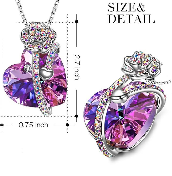 Purple and Pink Swarovski Elements Heart Shaped Necklace in 14K White Gold