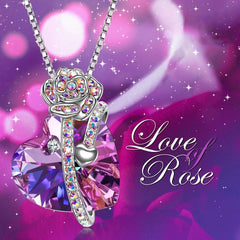 Purple and Pink Swarovski Elements Heart Shaped Necklace in 14K White Gold