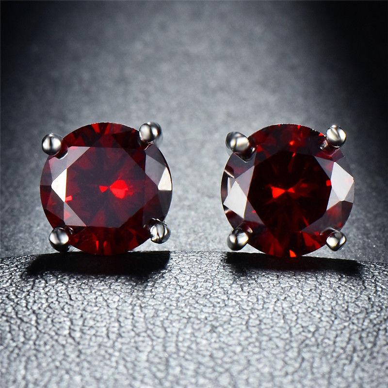 Ruby CreatedSwarovski Crystal 6mm Stud Earring 14K White Gold Plated - 1.00 CT