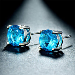 Aquamarine Swarovski Crystal 6mm Stud Earring 14K White Gold Plated - 1.00 CT