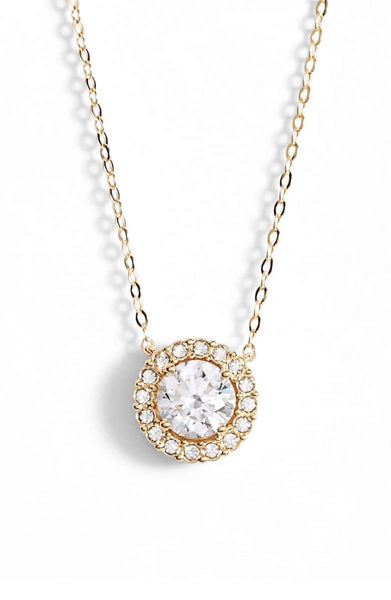 1.00 CT Swarovski Crystal Halo Disc Necklace 18" - 18K Gold Plated