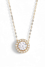 1.00 CT Swarovski Crystal Halo Disc Necklace 18" - 18K Gold Plated