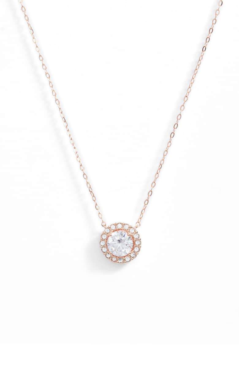 1.00 CT Swarovski Crystal Halo Disc Necklace 18" - 18K Rose Gold Plated