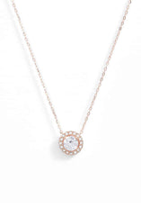 1.00 CT Swarovski Crystal Halo Disc Necklace 18" - 18K Rose Gold Plated