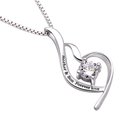 "Mother & Son Forever Love" Heart Necklace Swarovski Crystals in 18K White Gold Plated