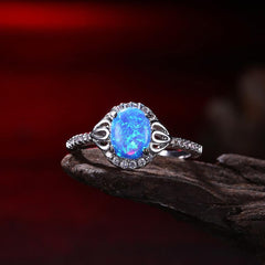 Oceanic Opal Circle Pav'e Ring in 18K White Gold