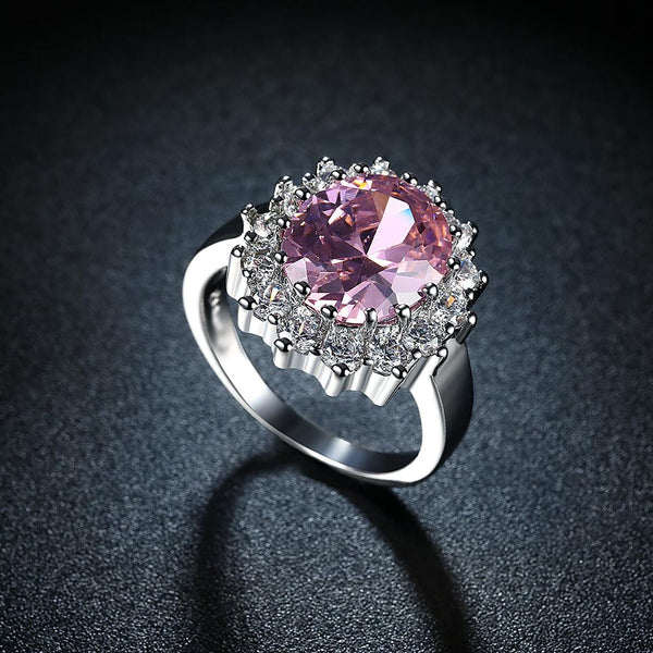 Pink Sapphire Blossoming Pav'e Ring in 18K White Gold