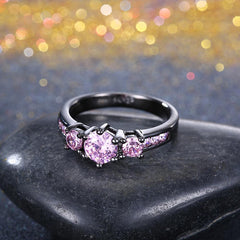 Pink Sapphire 3 Stone Black Gun Plating Midi Ring