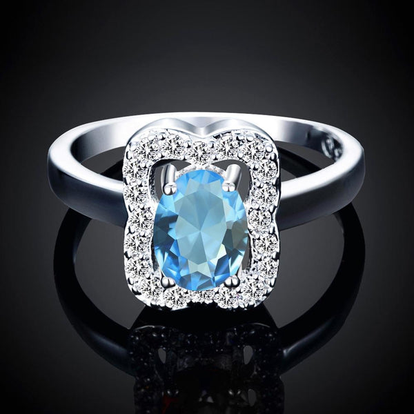 Blue Topaz Emerald Cut Pav'e Ring