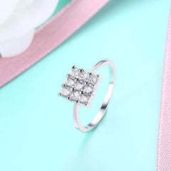 Nine Stone Square Shaped Swarovski Elements Ring in White Gold