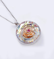 Swarovski Crystals Rainbow of the World Disc with Rose Necklace