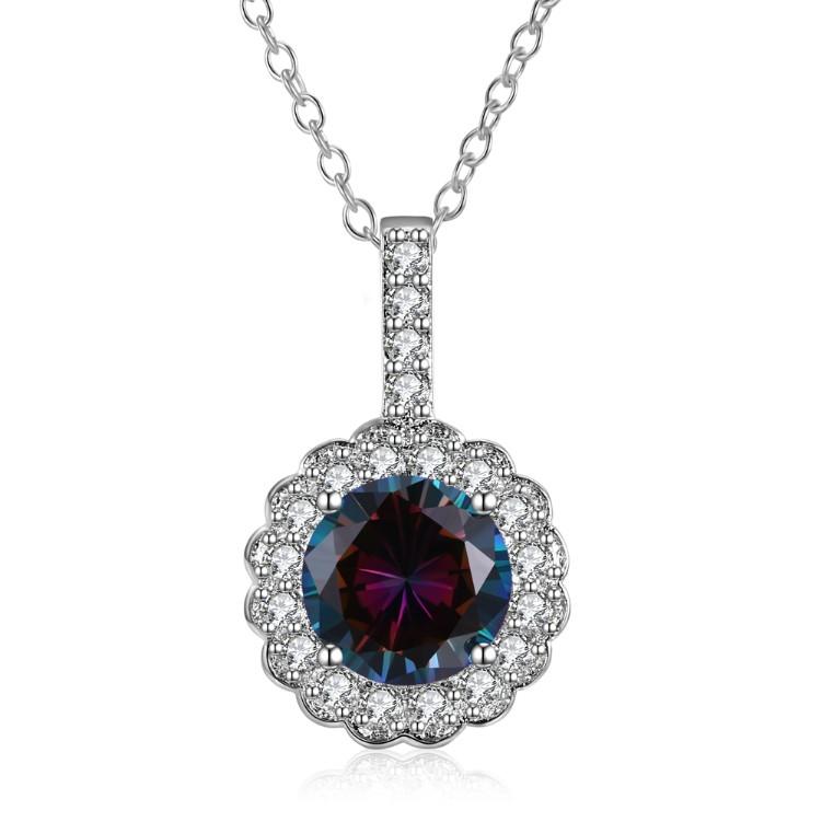 Genuine Mystic Topaz Clover Shaped Pav'e White Gold Necklace