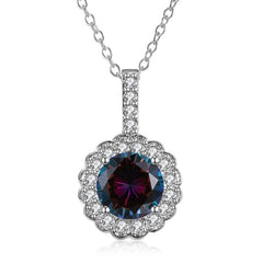 Genuine Mystic Topaz Clover Shaped Pav'e White Gold Necklace