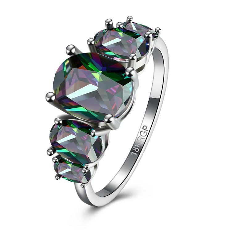 Five Stone Mystic Fire Topaz 18K White Gold Plated Ring