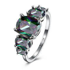 Five Stone Mystic Fire Topaz 18K White Gold Plated Ring